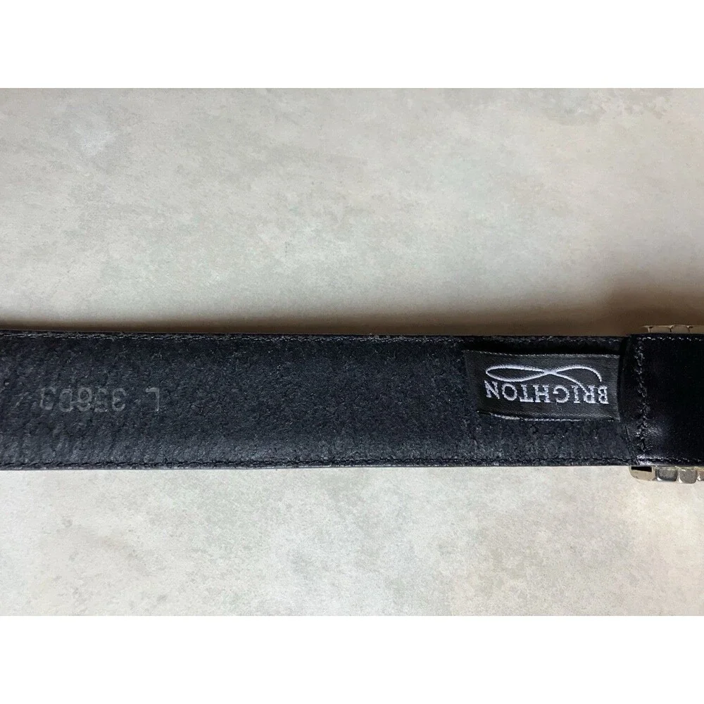 Vintage 1995 Brighton Belt Black Smooth Leather Silver Plate Buckle Large USA